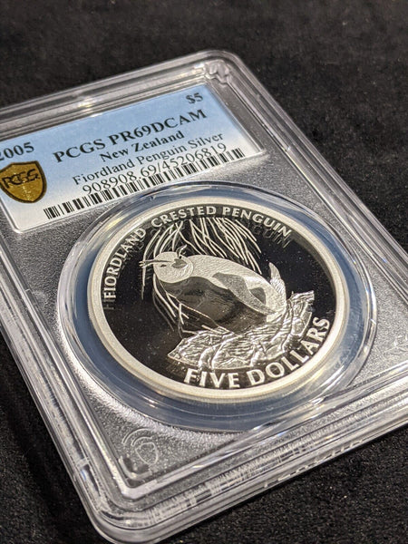 New Zealand 2005 Proof Silver $5 Fiordland Penguin KM# 146a PCGS PR69DCAM #2819