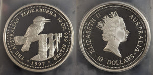 1997-P Proof Silver 10 Oz Kookaburra Ten Dollar $10 PCGS PR69DCAM FDC GEM UNC