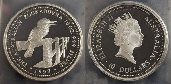 1997-P Proof Silver 10 Oz Kookaburra Ten Dollar $10 PCGS PR69DCAM FDC GEM UNC