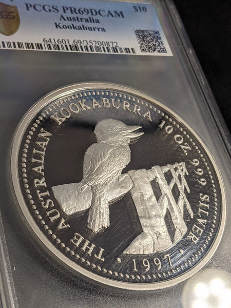 1997-P Proof Silver 10 Oz Kookaburra Ten Dollar $10 PCGS PR69DCAM FDC GEM UNC
