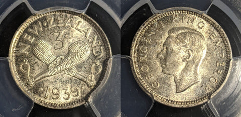 New Zealand 1939 Threepence 3d Silver KM# 7 PCGS MS63 CHOICE UNC #2835