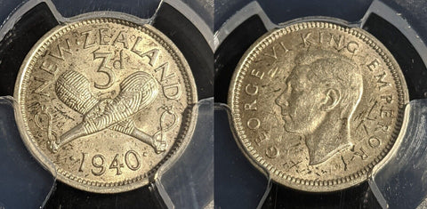 New Zealand 1940 Threepence 3d Silver KM# 7 PCGS AU55 aUNC #2836