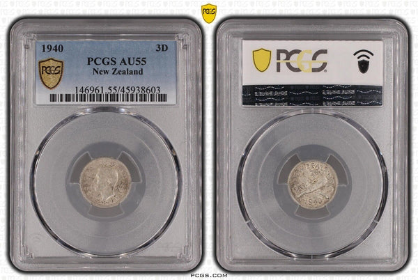 New Zealand 1940 Threepence 3d Silver KM# 7 PCGS AU55 aUNC #2836