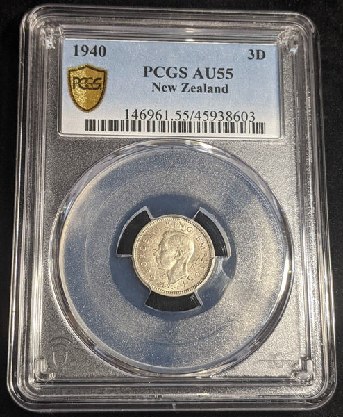 New Zealand 1940 Threepence 3d Silver KM# 7 PCGS AU55 aUNC #2836