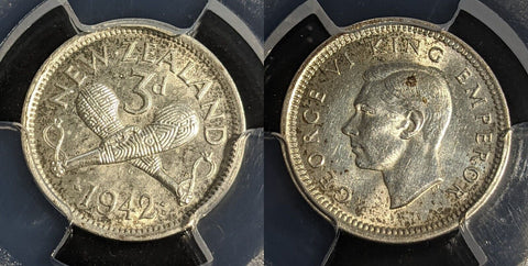 New Zealand 1942 Threepence 3d Silver KM# 7 PCGS MS62 UNC #2837