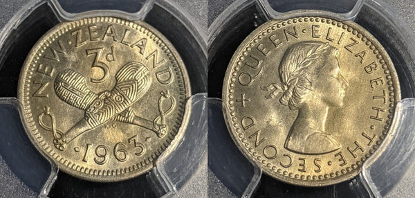 New Zealand 1963 Threepence 3d KM 25.2 PCGS MS60 UNC #2839