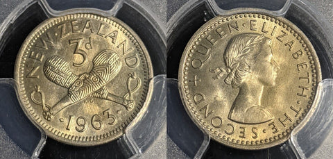 New Zealand 1963 Threepence 3d KM 25.2 PCGS MS60 UNC #2839