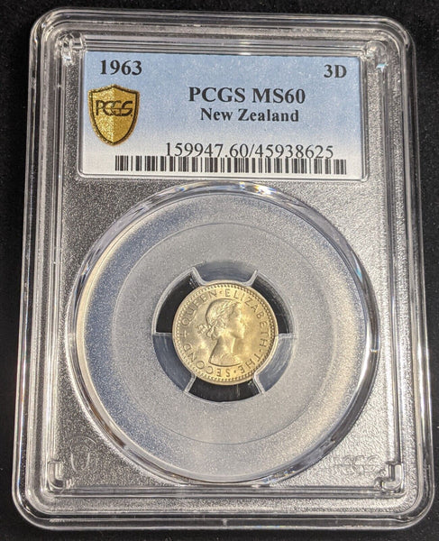 New Zealand 1963 Threepence 3d KM 25.2 PCGS MS60 UNC #2839