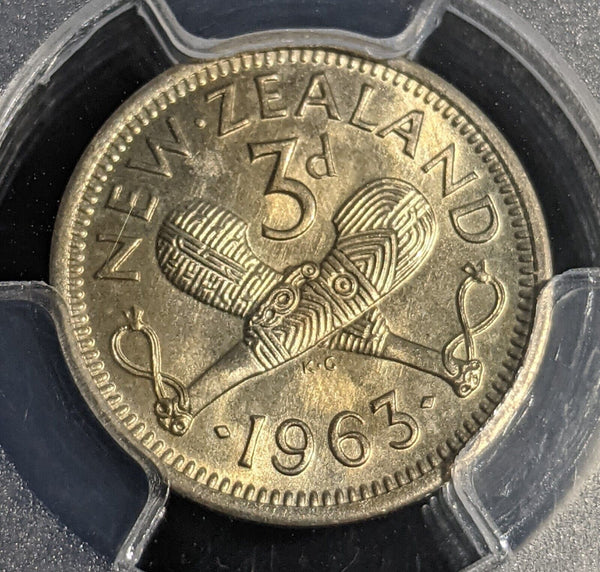 New Zealand 1963 Threepence 3d KM 25.2 PCGS MS60 UNC #2839