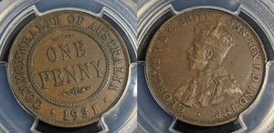 1931 M Penny 1d Australia English obverse Dropped 1 PCGS XF40BN #2844