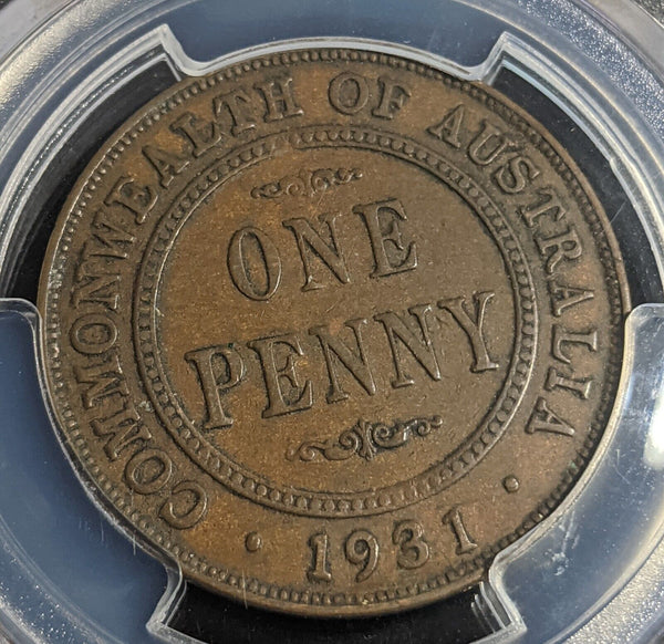 1931 M Penny 1d Australia English obverse Dropped 1 PCGS XF40BN #2844