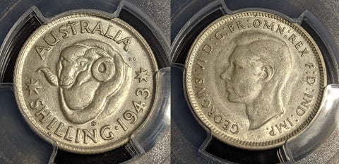 1943 S Shilling 1/- Australia PCGS AU55 aUNC #2880
