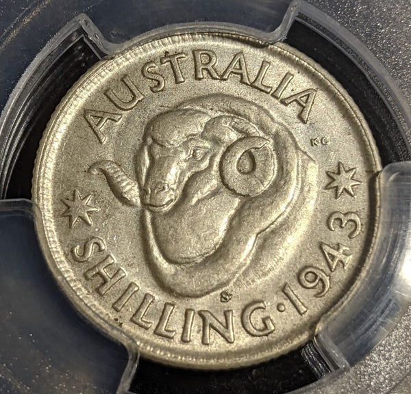 1943 S Shilling 1/- Australia PCGS AU55 aUNC #2880