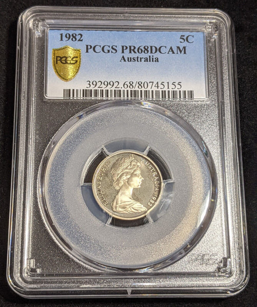 1982 Proof Five Cent 5c Australia PCGS PR68DCAM FDC UNC #2885