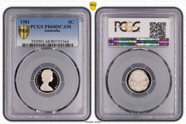 1981 Proof Five Cent 5c Australia PCGS PR68DCAM FDC UNC #2884