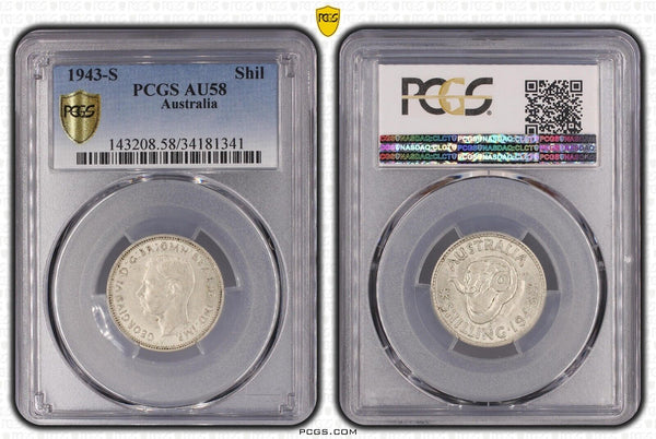 1943 S Shilling 1/- Australia PCGS AU58 aUNC #2894