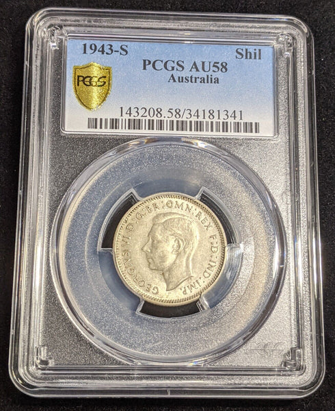 1943 S Shilling 1/- Australia PCGS AU58 aUNC #2894