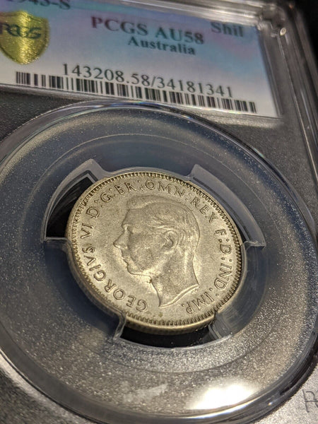 1943 S Shilling 1/- Australia PCGS AU58 aUNC #2894