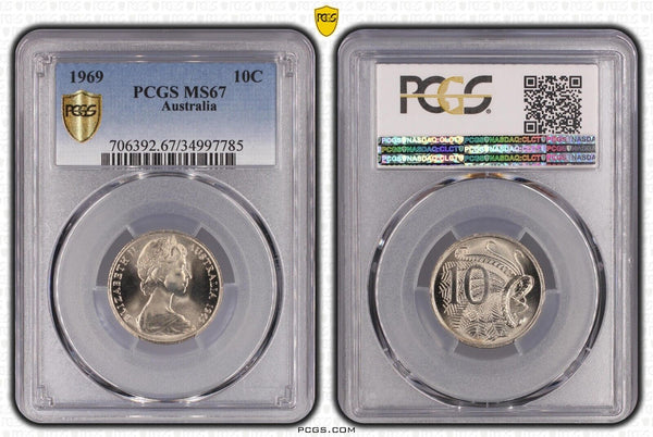 1969 Ten Cent 10c Australia PCGS MS67 FDC GEM UNC #2910