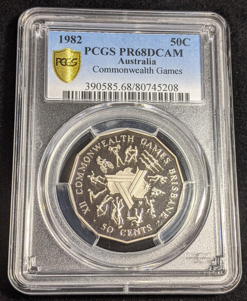 1982 Proof Fifty Cent 50c Commonwealth Games PCGS PR68DCAM FDC UNC #2914