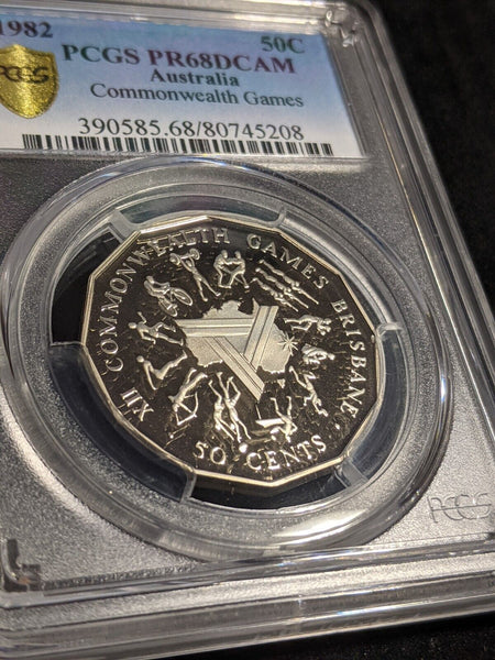 1982 Proof Fifty Cent 50c Commonwealth Games PCGS PR68DCAM FDC UNC #2914