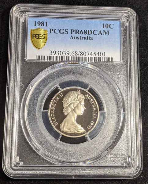 1981 Proof Ten Cent 10c Australia PCGS PR68DCAM FDC UNC #2918