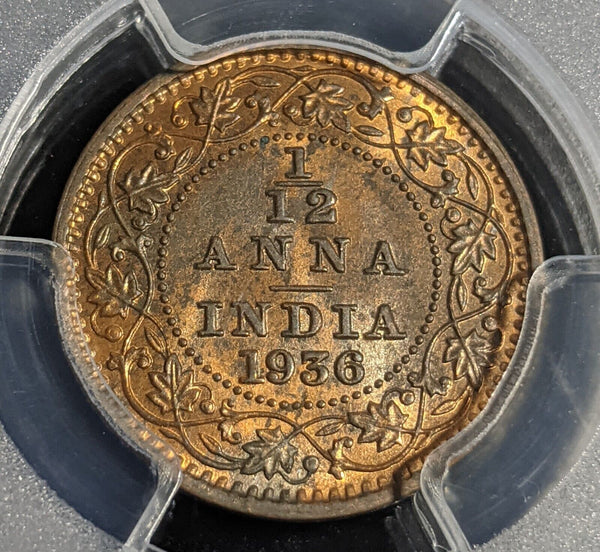India 1936 (c) One Twelfth Anna PCGS MS63RB CHOICE UNC #2925