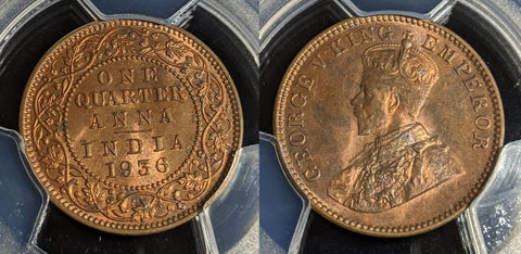 India 1936 (c) Sans Dot One Quarter Anna PCGS MS64RB GEM UNC #2926