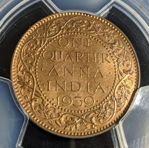 India 1939 (b) With Dot One Quarter Anna PCGS MS64RB GEM UNC #2930