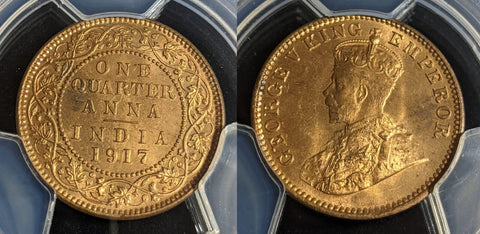 India 1917 (c) Quarter Anna PCGS MS64RD GEM UNC #2931