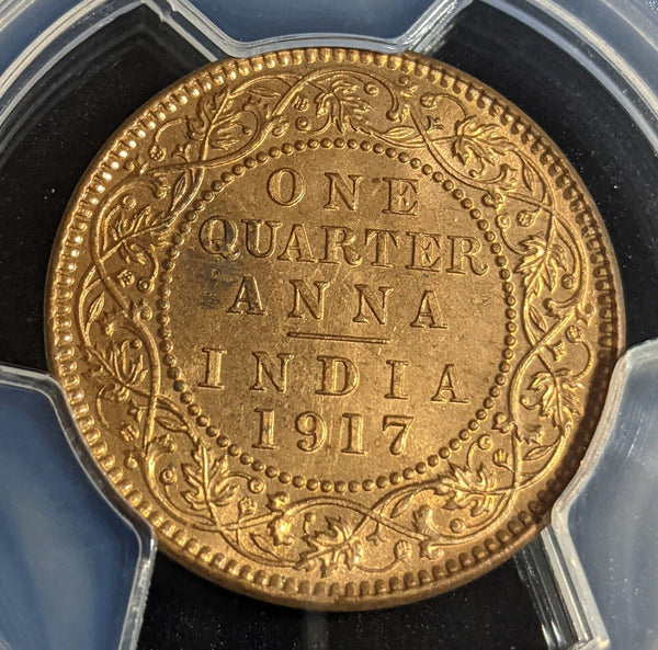 India 1917 (c) Quarter Anna PCGS MS64RD GEM UNC #2931