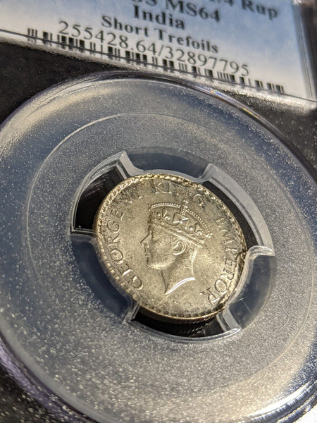 India 1940 (b) With Dot Quarter Rupee PCGS MS64 GEM UNC #2935