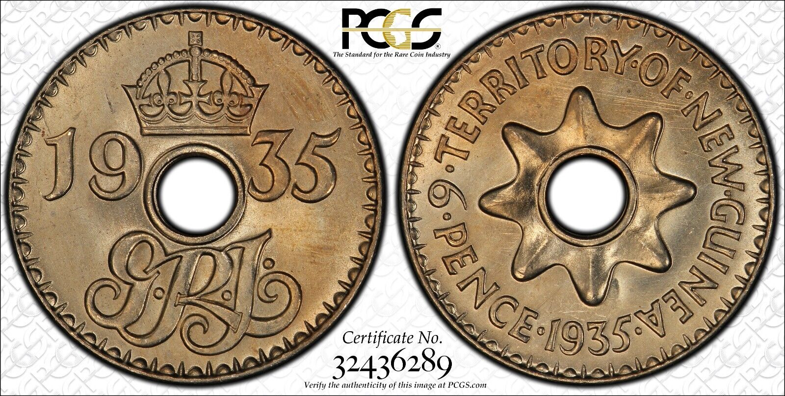 1935 New Guinea Sixpence 6d PCGS MS66 GEM UNC #2948