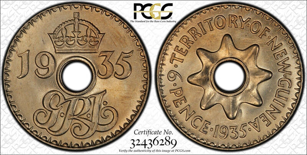 1935 New Guinea Sixpence 6d PCGS MS66 GEM UNC #2948