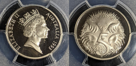 1993 Proof Five Cent 5c Australia PCGS PR70DCAM FDC UNC #2947