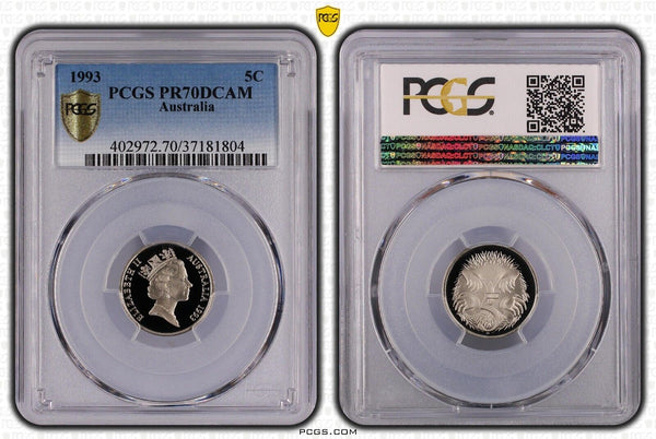 1993 Proof Five Cent 5c Australia PCGS PR70DCAM FDC UNC #2947