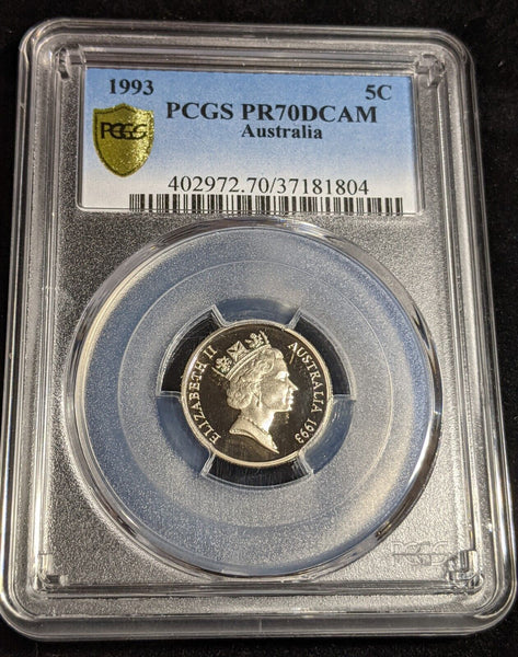 1993 Proof Five Cent 5c Australia PCGS PR70DCAM FDC UNC #2947