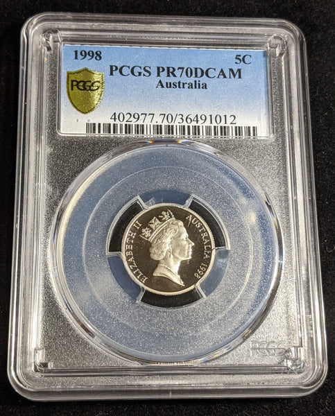 1998 Proof Five Cent 5c Australia PCGS PR70DCAM FDC UNC #2950