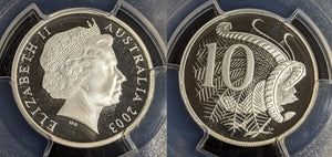 2003 Proof Silver Ten Cent 10c Australia PCGS PR70DCAM FDC UNC #2961