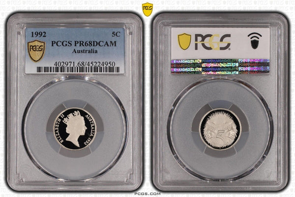 1992 Proof Five Cent 5c Australia PCGS PR68DCAM FDC UNC #2968