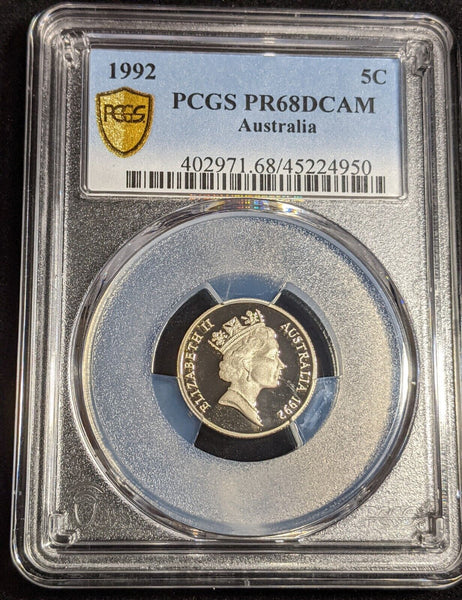1992 Proof Five Cent 5c Australia PCGS PR68DCAM FDC UNC #2968