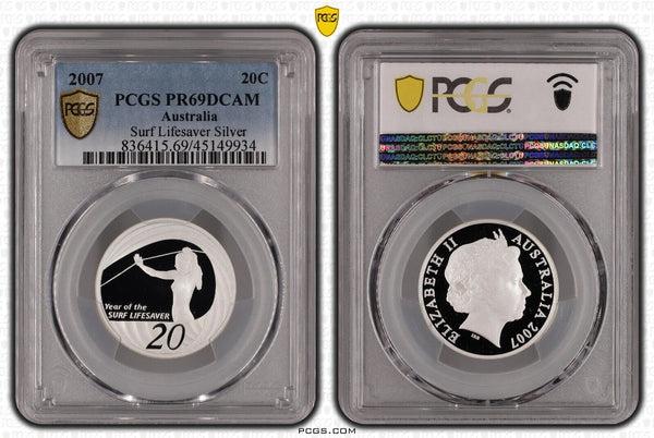2007 Proof Silver Twenty Cent 20c Surf Lifesaver Australia PCGS PR69DCAM #2971