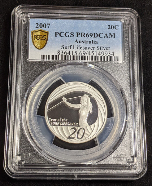 2007 Proof Silver Twenty Cent 20c Surf Lifesaver Australia PCGS PR69DCAM #2971
