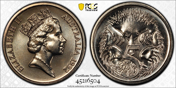 1992 Five Cent 5c Australia PCGS MS67 FDC GEM UNC #2972