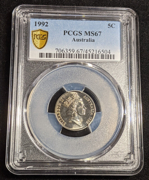 1992 Five Cent 5c Australia PCGS MS67 FDC GEM UNC #2972
