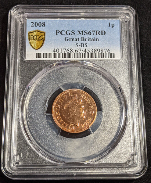 Great Britain 2008 One Pence 1P S-B5 PCGS MS67RD FDC GEM UNC #2989