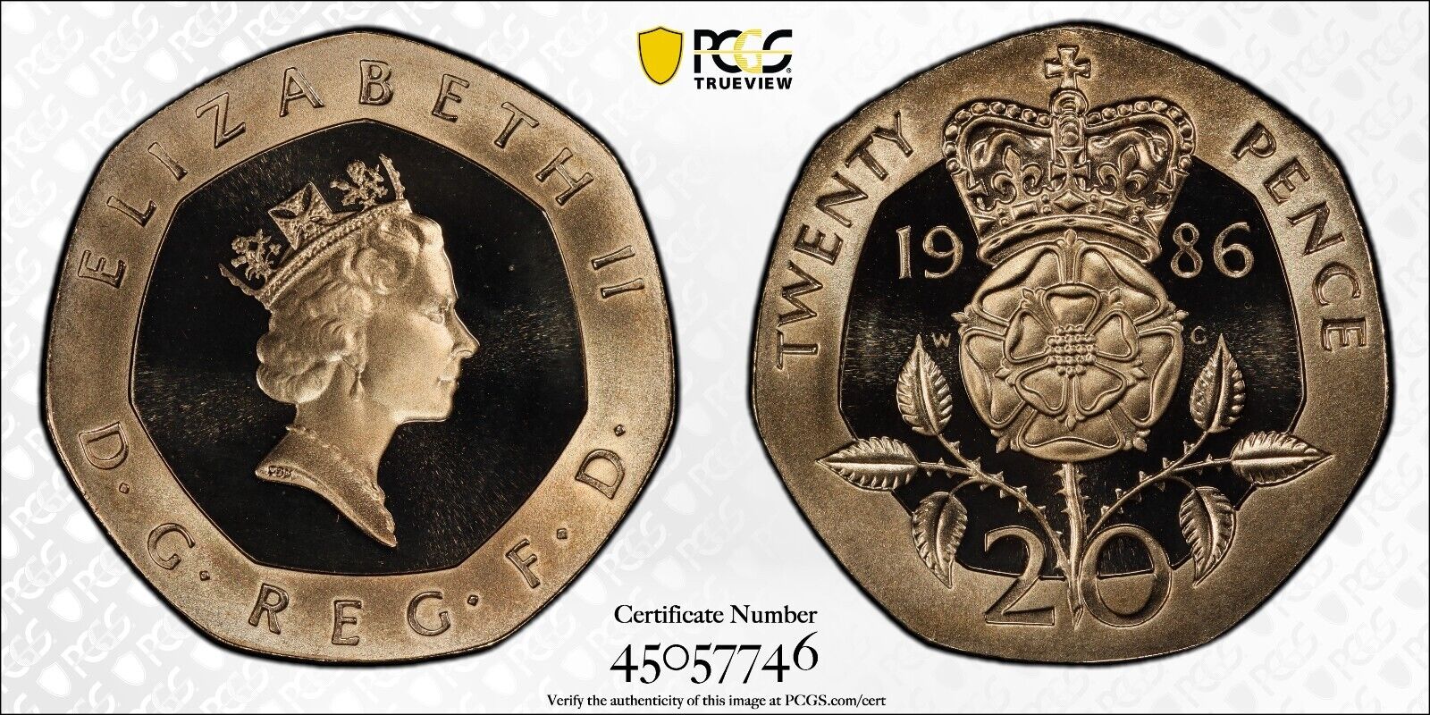 Great Britain 1986 Proof Twenty Pence 20p S-G2 PCGS PR69DCAM FDC UNC #2995