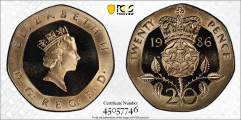 Great Britain 1986 Proof Twenty Pence 20p S-G2 PCGS PR69DCAM FDC UNC #2995