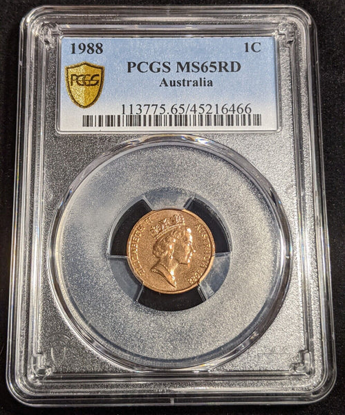 1988 One Cent 1c Australia PCGS MS65RD GEM UNC #2999