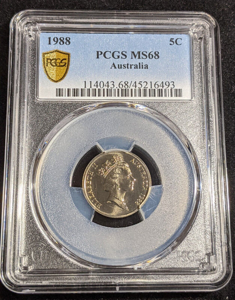 1988 Five Cent 5c Australia PCGS MS68 FDC GEM UNC #3002